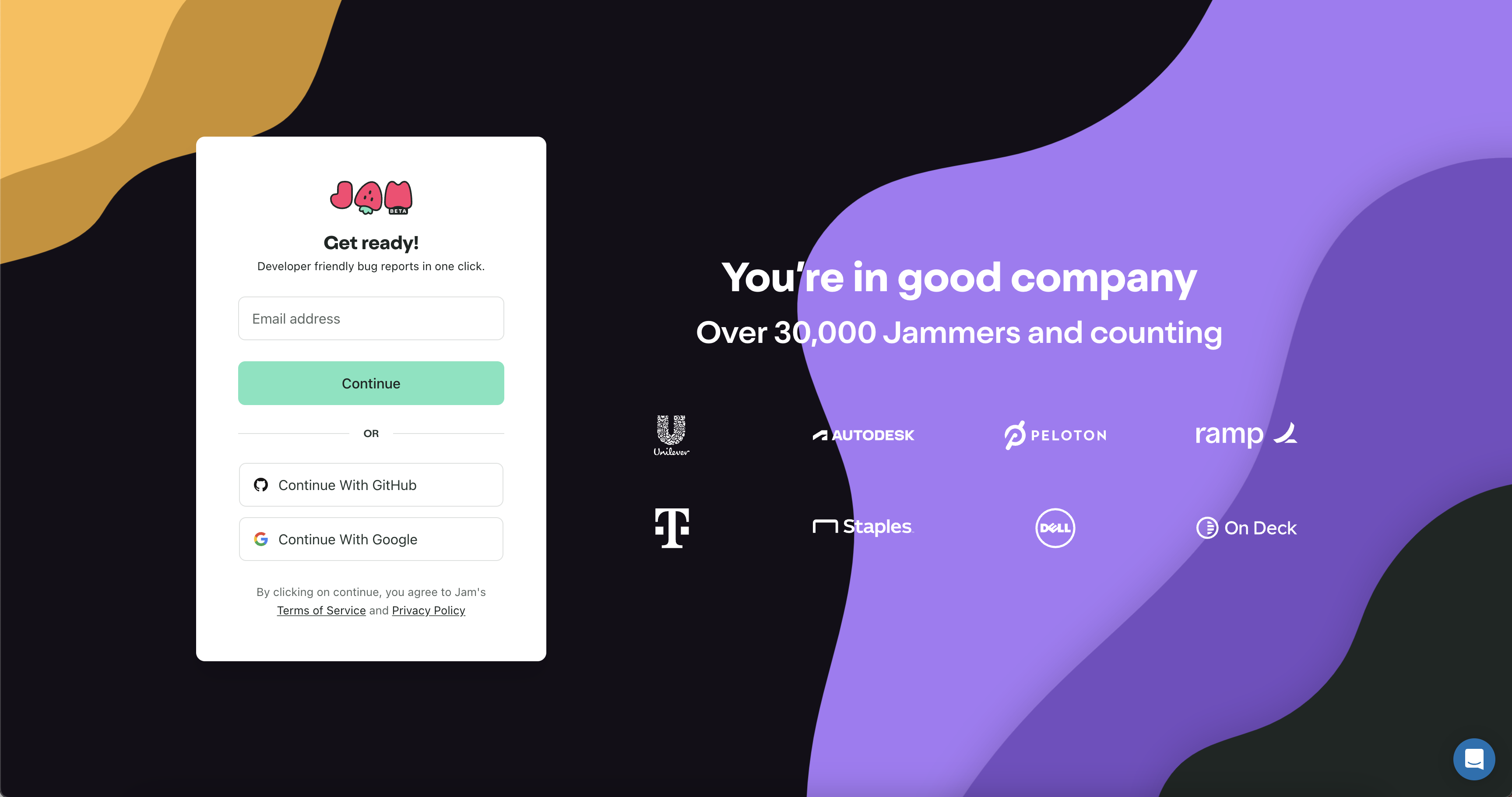 Jam login page
